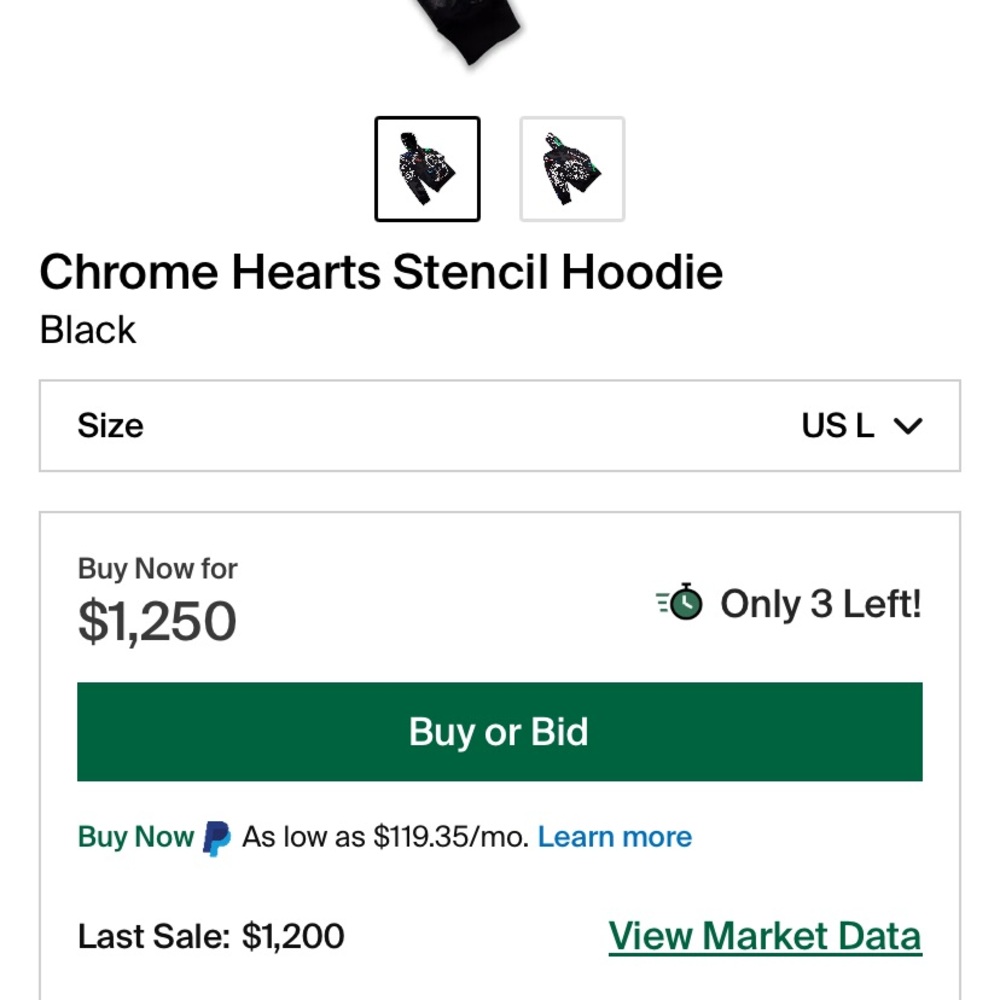 STENCIL CHROME HEARTS HOODIE W TAG AND BAG